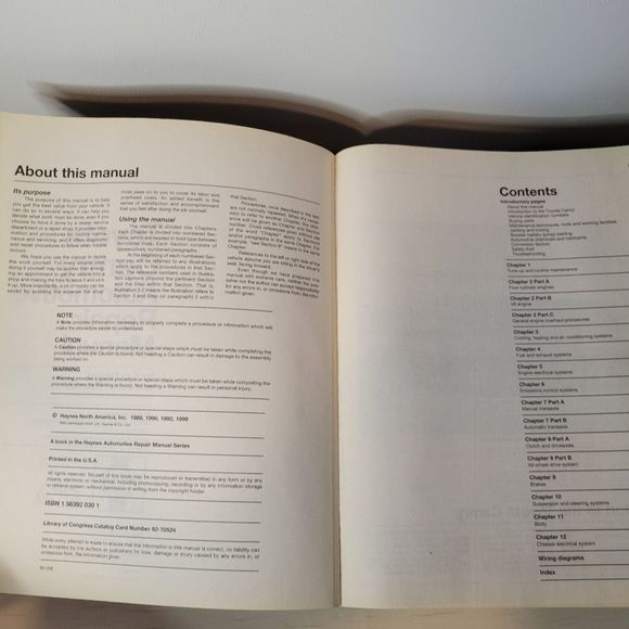 Toyota Camry 1983 thru 1991 Gasoline Engine Haynes Repair Manual - Picture 4 of 7